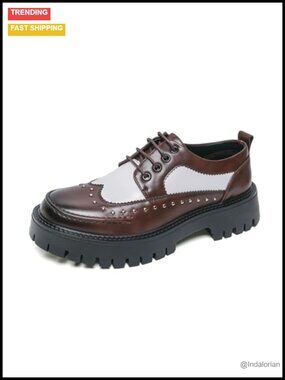 Men's Patent Leather Wingtip Oxfords Platform Chunky Heel Lace Up Round Toe